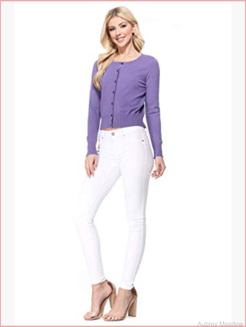 Cropped Cardigan Sweater Long Sleeve Crewneck Button Down Knit Lightweight Top - Picture 4 of 5